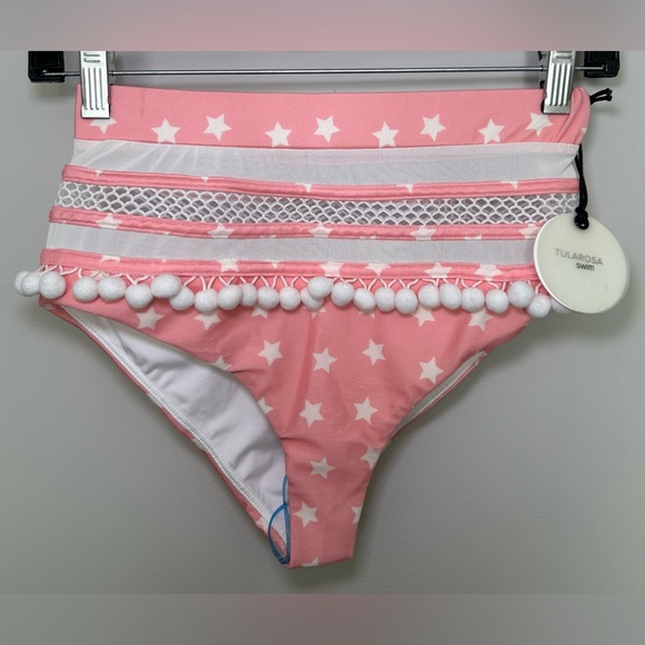 Tularosa Other - NWT Tularosa Revolve Pink White Star Pom Pom Bikini‎ Bottom Mesh Stripe Swim XS